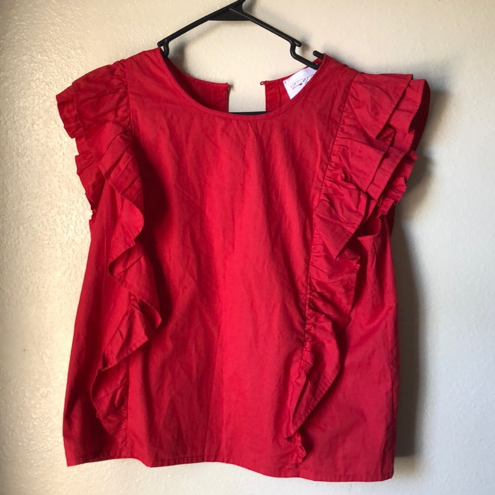 Red ruffle top